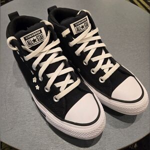 Converse Floral High Tops - Black with White Daisies